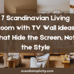 Scandinavian living room with TV wall ideas – 7 smart ways to hide the screen, keep the hygge. From floating shelves to sliding panels. Save this for your next home refresh