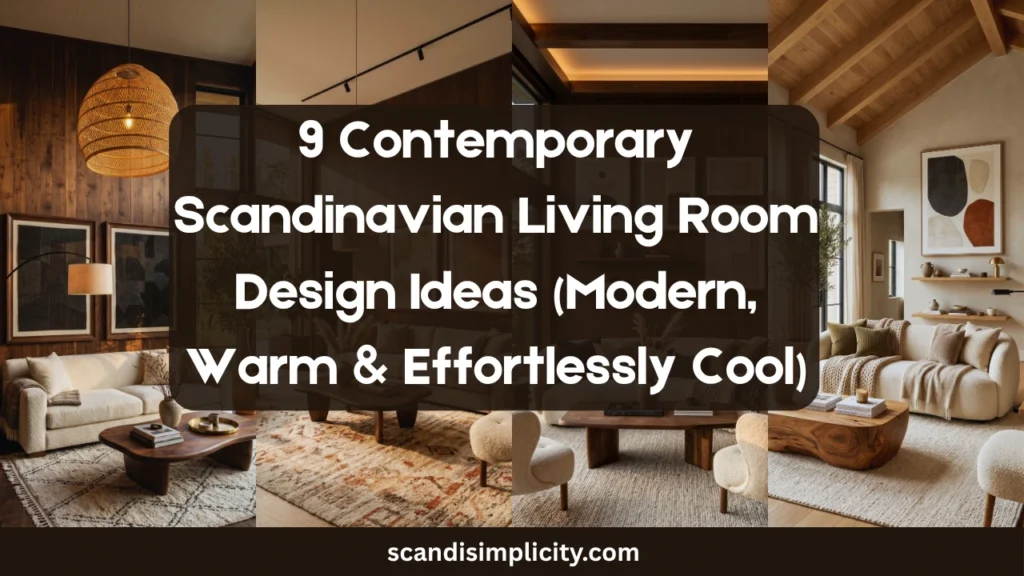 Contemporary Scandinavian living room design – 9 modern, warm, and stylish ideas. From bouclé sofas to sculptural lighting. Save this for your home refresh.