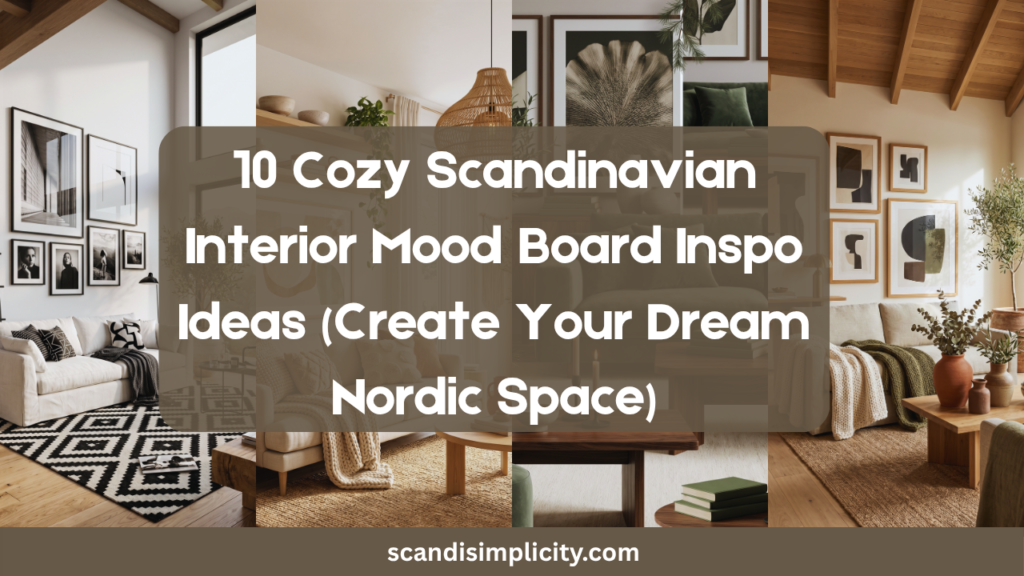 Luxury Scandinavian mood board collection featuring Classic Scandi, Earthy Nordic, Moody Scandinavian, Minimalist Black and White, Boho Scandi, Coastal Scandinavian, Warm Neutral interiors, Green Scandinavian, High-Contrast Nordic, and Pastel Scandi styles. Showcasing cream linen sofas, natural oak furniture, visible wood grain, oversized wall art, wool throws, artisan ceramics, candles, olive trees, designer books, cozy hygge textures, abundant natural sunlight, Architectural Digest-inspired interiors, Pinterest-worthy luxury home decor, ultra-realistic editorial photography, full room view.