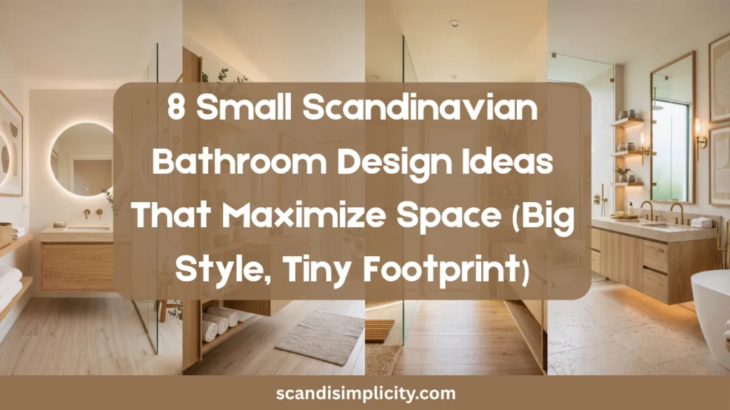 Small Scandinavian bathroom design that maximizes space – 8 clever tips for tiny bathrooms. From floating vanities to smart storage. Save this for your bathroom refresh.