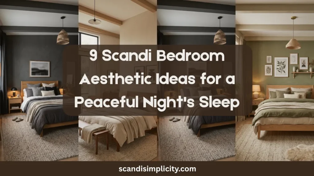 Looking for better sleep and a calmer bedroom? Discover these 9 Scandi Bedroom Aesthetic Ideas for a Peaceful Night's Sleep (Wake Up Refreshed Every Day) featuring cozy neutral colors, layered textures, minimalist decor, warm lighting, natural wood furniture, calming greenery, and clutter-free Scandinavian styling. Save these Nordic bedroom ideas for your next bedroom makeover.