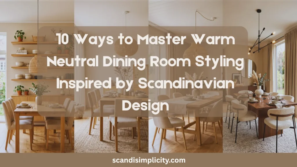 Discover 10 Ways to Master Warm Neutral Dining Room Styling Inspired by Scandinavian Design (Cozy, Elegant & Timeless). From solid wood dining tables and layered natural textures to minimalist table settings, warm lighting, greenery, and clutter-free styling, these Scandinavian dining room ideas will help you create a welcoming space filled with warmth, comfort, and timeless Nordic elegance. Perfect for anyone looking for cozy dining room inspiration, warm neutral decor, hygge home ideas, and modern Scandinavian interiors.