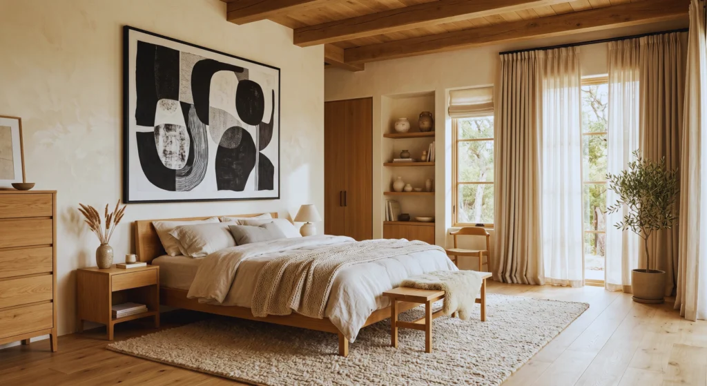 Every luxury bedroom needs a focal point. Whether it's a large oak-framed mirror, oversized artwork, or a beautiful accent chair, one statement piece can elevate your Scandinavian bedroom and make it unforgettable.
