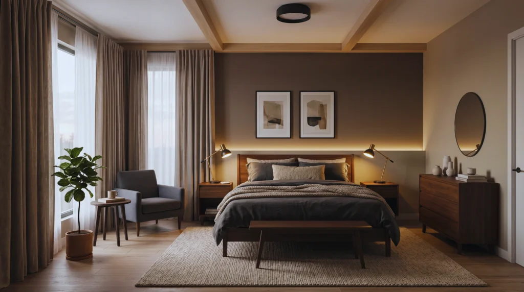 Create a calming sleep sanctuary with warm off-white walls, soft greige tones, and cozy neutral bedding. This Scandinavian bedroom proves that a soothing color palette is the foundation of better sleep and timeless Nordic style. Perfect inspiration from these 9 Scandi Bedroom Aesthetic Ideas for a Peaceful Night's Sleep (Wake Up Refreshed Every Day).