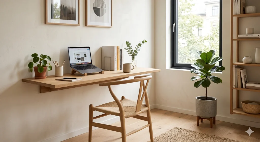 Maximize space with a sleek floating nightstand. This smart Scandinavian furniture solution keeps the floor visible, creating a larger and more open bedroom while maintaining a clean, minimalist look that feels both practical and beautiful.