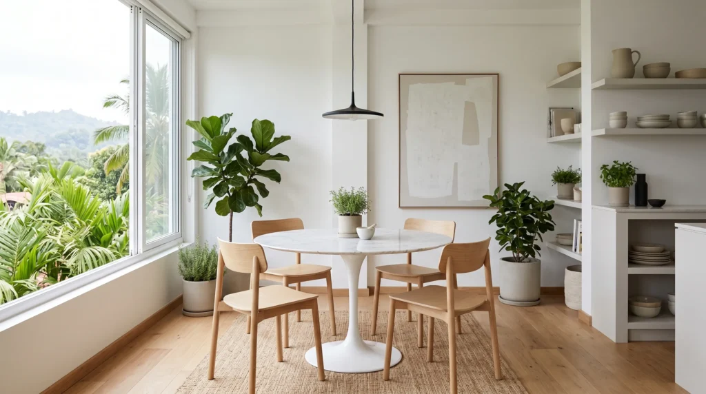 Perfect for compact homes and breakfast nooks, the Tulip Table brings iconic Scandinavian-inspired style to small spaces. Its sleek pedestal base creates an open, uncluttered look while offering maximum functionality and timeless modern design.