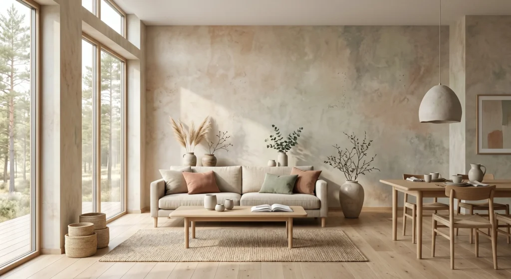 Embrace natural beauty with Wabi-Sabi Scandinavian wallpaper inspired by plaster, clay, and limewash finishes. Organic textures, earthy colors, and handcrafted imperfections create a calming, sophisticated atmosphere in any modern Nordic home.