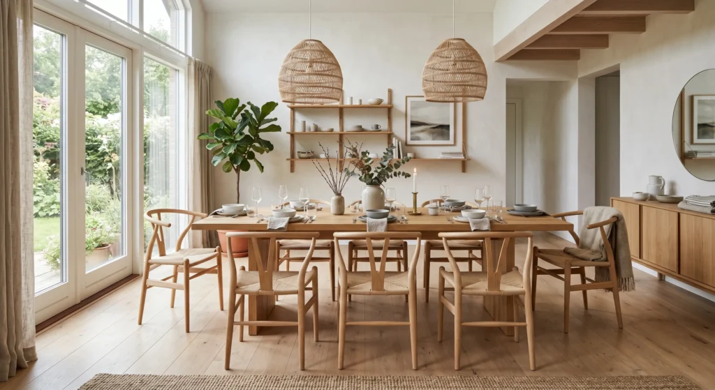 The iconic Wishbone chair is a masterpiece of Scandinavian furniture design. With its sculptural wood frame, woven paper cord seat, and organic curves, this timeless chair adds elegance, comfort, and Nordic character to dining rooms, kitchens, and home offices alike.