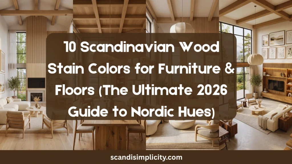 Scandinavian wood stain colors for furniture & floors – 10 stunning Nordic hues from pale blonde to rich walnut. Find your perfect shade for 2026. Save this for your home renovation.