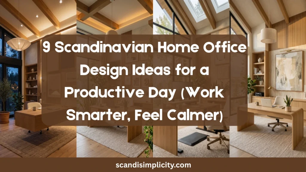 Scandinavian home office design for a productive day – 9 tips for a focused, calm workspace. From natural light to clutter-free desks. Save this for your home office makeover.