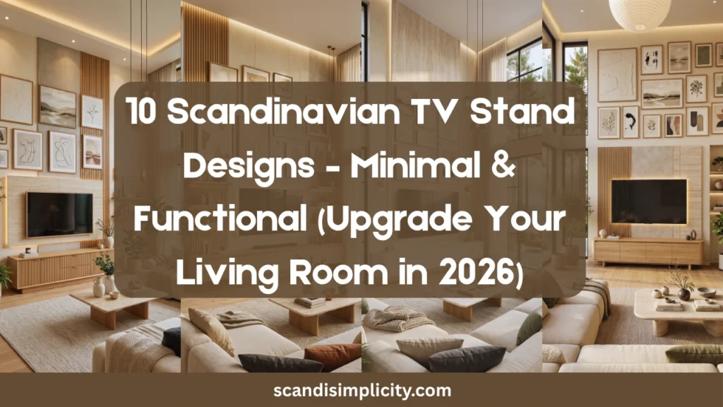 Scandinavian TV stand designs – minimal & functional. From floating units to fluted wood, find the perfect Nordic media console for 2026. Save this for your living room makeover.