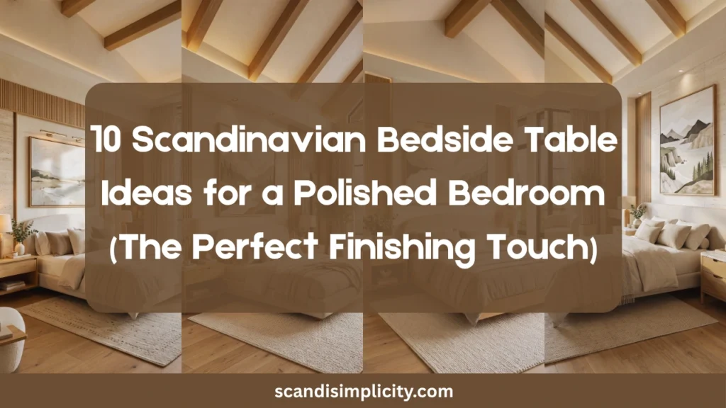 Scandinavian bedside table ideas for a polished bedroom – 10 stunning nightstand styles from floating shelves to marble tops. Create your dream Nordic bedroom. Save this for your home makeover.
